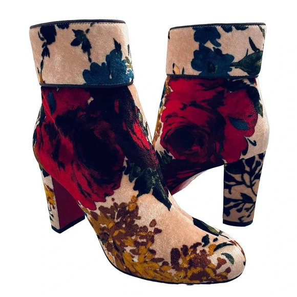 Christian Louboutin Moulamax Ankle Boots Velvet Floral Size 36.5 - Picture 1 of 13
